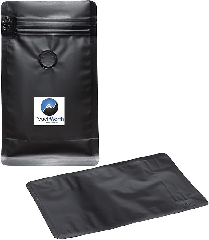 100 Pack 8 oz Coffee Bags with Valve Black Flat Bottom Coffee Beans Packaging Pull Tab Zipper Resealable Bags
