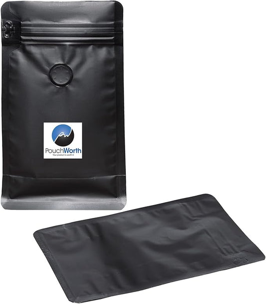 100 Pack 8 oz Coffee Bags with Valve Black Flat Bottom Coffee Beans Packaging Pull Tab Zipper Resealable Bags