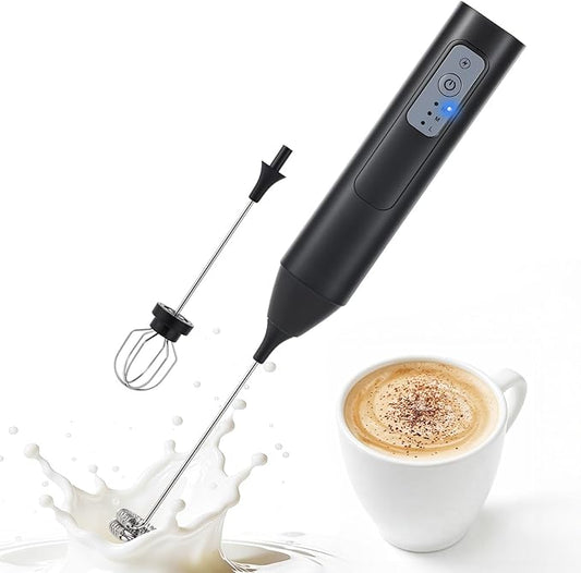 USB Rechargeable Milk Frother, Electric Handheld Milk Foam Maker with Stainless Steel Whisk for Coffee, Latte, Cappuccino