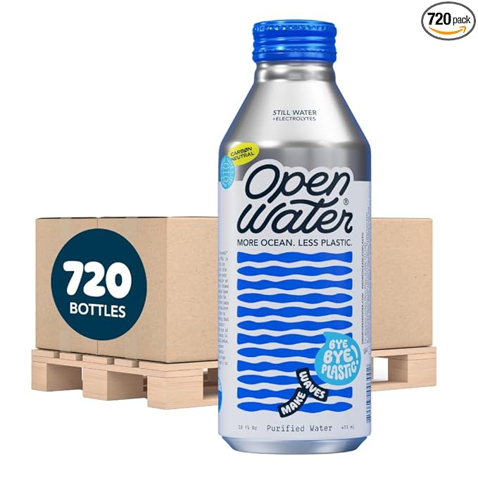 Open Water Still Bottled Water with Electrolytes in 16-oz Aluminum Bottles (Mini Pallet 720 Bottles - Still) | BPA-free and Eco friendly