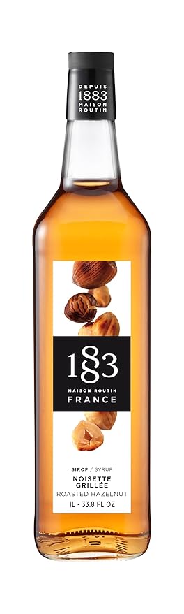 1883 Roasted Hazelnut Syrup for Coffee & Drinks, Made in France, 1 Liter Glass Bottle