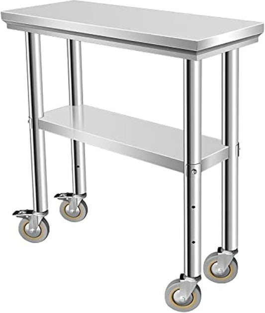 Stainless Steel Table - Metal Table Cart - Commercial Workbench with Caster Wheel - NSF Certified - for Restaurant, Warehouse, Home, Kitchen, Garage,30''x12''