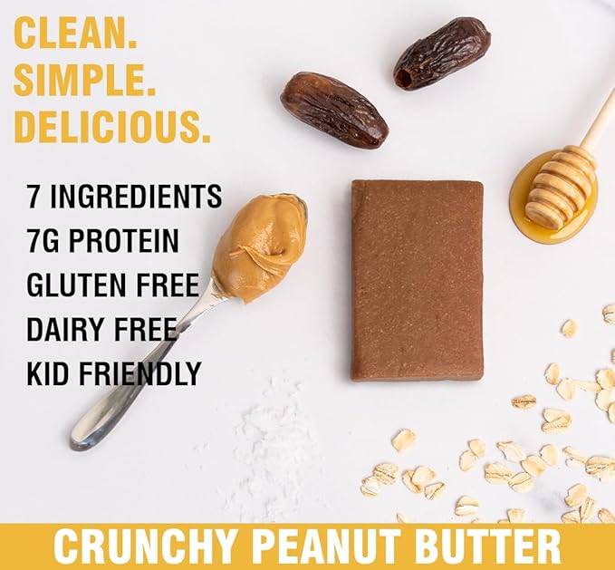 KiZE Energy Bars - Crunchy Peanut Butter - Gluten Free, Dairy Free, Non-GMO, and High Protein Meal Replacement Energy Bars, Clean and Simple Food Ingredients - 7g High Protein Snacks, (10 Count)