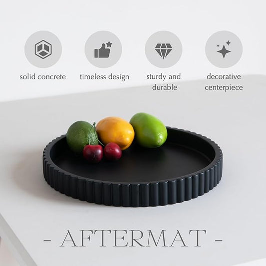 Decorative Tray for Coffee Table, Living Room, Side Table, 11" Black Round Concrete Home Decor Serving Trays for Accent Table, Console Table