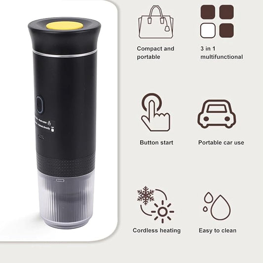 Yunir Portable Electric Coffee Machine, Self Heating Travel Coffee Maker with Capsule Design, 15 Bar Pressure, Material, Coffee Maker for Travel Office Car