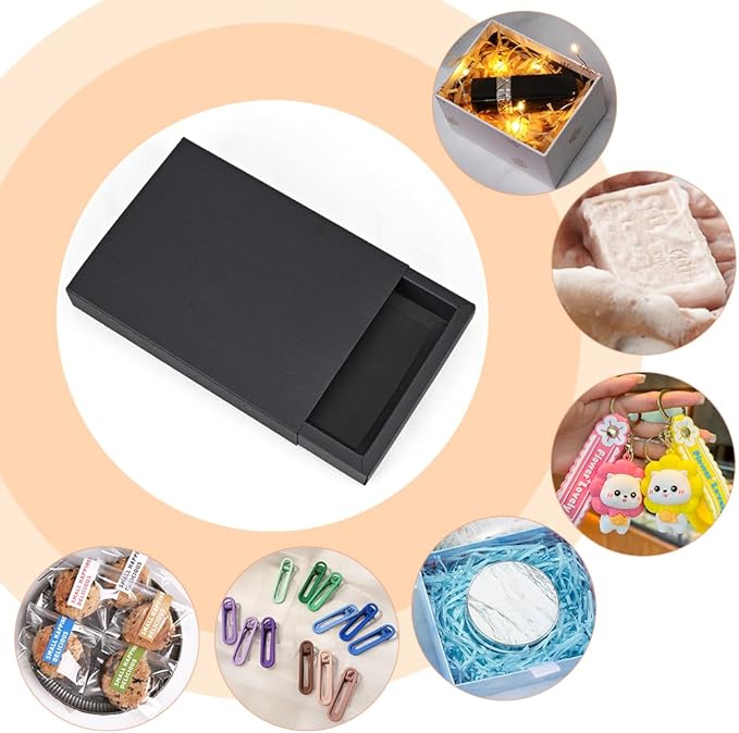 BENECREAT 10 Pack Kraft Paper Drawer Box 20x15x3cm Black Soap Jewelry Candy Treat Snacks Boxes Small Gift Boxes for Valentine's Day Wedding Party Favors, Gift Packaging