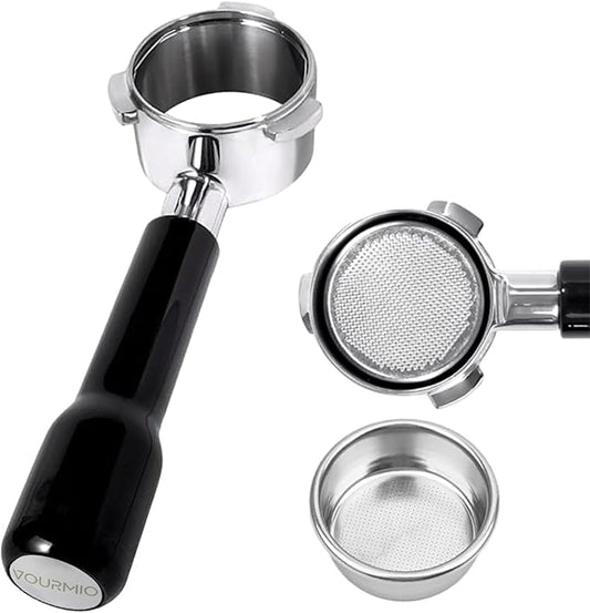 VOURMIO 54mm Bottomless Portafilter - 3 Ears with Stainless Steel Filter Basket, Fits Breville Barista Express, Pro, Touch, Bambino Plus, Infuser (880BSS, 870XL, 878BSS, 500BSS, 840XL), Black