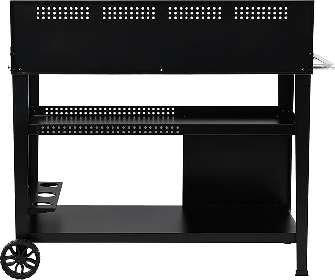 Royal Gourmet PC4401B 3-Tier Dining Cart with Wind Guard, Sturdy Structure and Ample Storage Shelves, for Indoor & Outdoor use，with Bottle Opener, Hooks, Wine Rack, Multifunctional Side Handle, Black