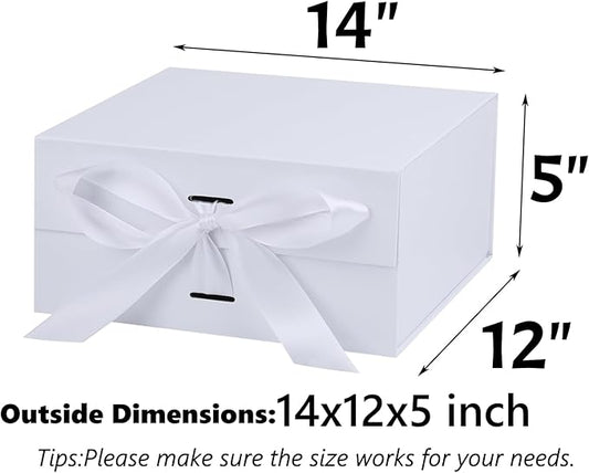 OEMVALATY White Gift Box,14x12x5 Inches Gift Boxes with Lids for Presents with Magnetic Closure and Ribbon for Wedding,Storage,Birthday