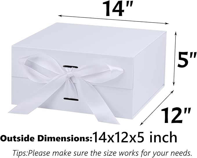 OEMVALATY White Gift Box,14x12x5 Inches Gift Boxes with Lids for Presents with Magnetic Closure and Ribbon for Wedding,Storage,Birthday(5-Pack)