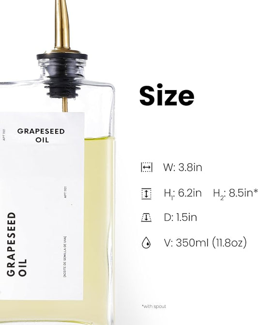 APT 1101 Olive Oil Dispenser for Kitchen, Cooking Oil and Vinegar Dispenser Set, Olive Oil Bottle, Soy sauce dispenser, coffee syrup bottles with stainless steel pourers - 4 pcs, Gold
