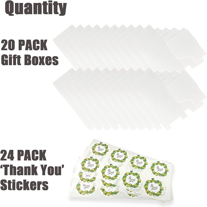 Frantis White Gift Boxes - 20 Pack Small Gift Box with Lids (5x5x3 inch) for Party, Christmas, Wedding Occasions - Easy to Assemble with 24 Thank You Stickers