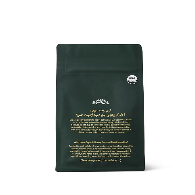 Chamberlain Coffee Organic Ground Honey Blend – Medium Roast Coffee Beans with Honey, Chamomile & Oak Notes – Smooth, Naturally Sweet, Balanced Flavor for Every Brew