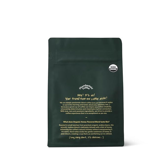Chamberlain Coffee Organic Ground Honey Blend – Medium Roast Coffee Beans with Honey, Chamomile & Oak Notes – Smooth, Naturally Sweet, Balanced Flavor for Every Brew