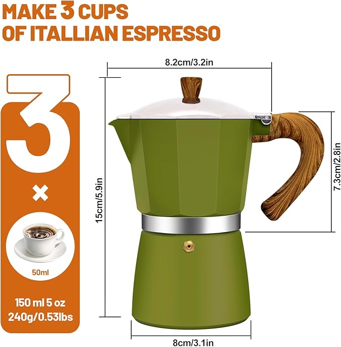 DITOSH 3 Cup Aluminum Espresso Stovetop Moka Pot Express Coffee Maker Percolator Italian Classic Mocha Coffee Machine for Italian and Cuban Cafe Brewing for Home & Camping 150ml 5oz
