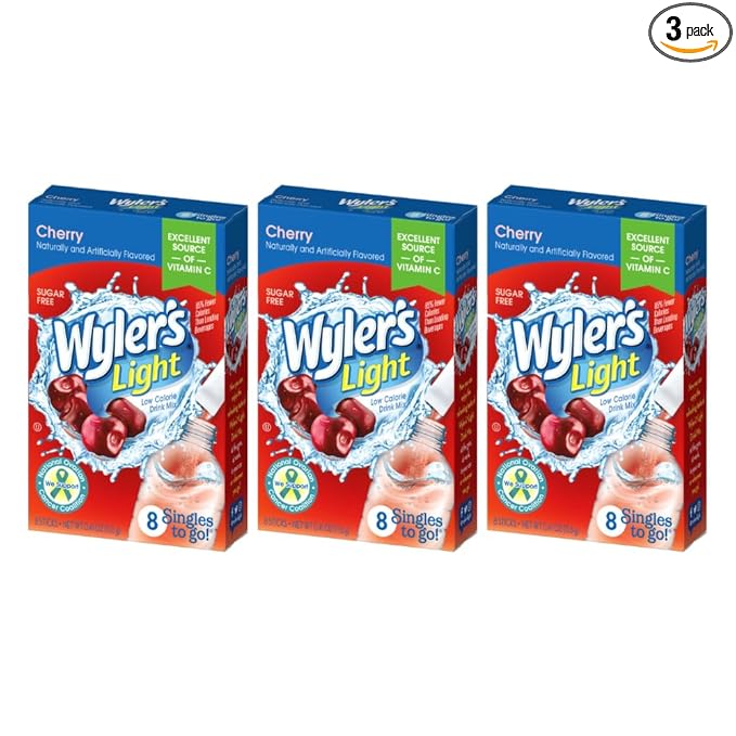 Wyler's Light Singles To Go Powder Packets, Water Drink Mix, Cherry, 8 count (Pack of 3)