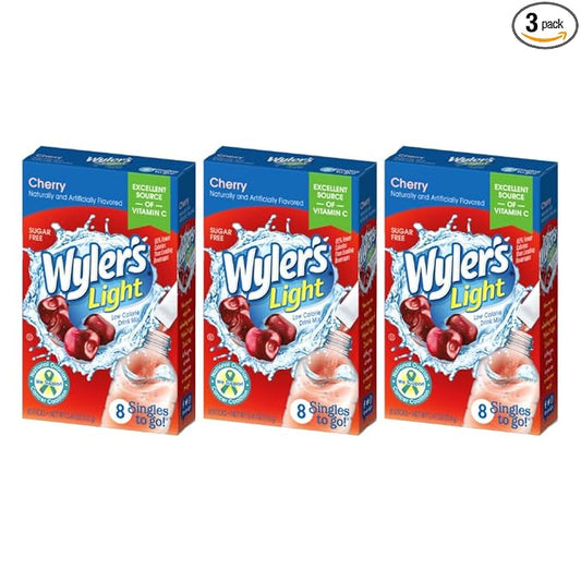 Wyler's Light Singles To Go Powder Packets, Water Drink Mix, Cherry, 8 count (Pack of 3)