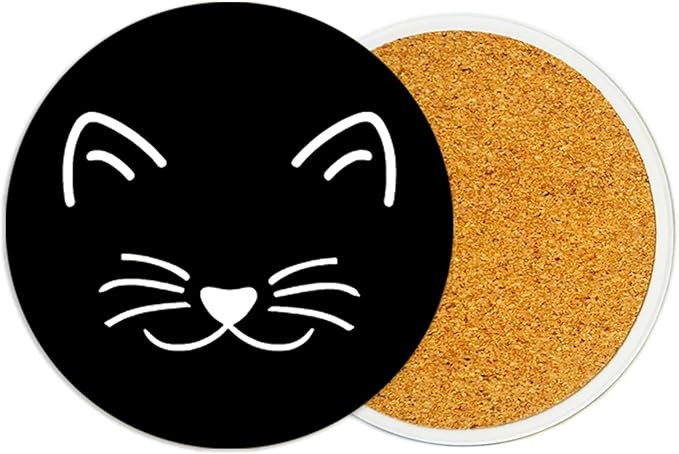 2Pack Cat Ceramic Coasters Absorbent Coasters for Drinks with Cork Base,Cat Coaster for Table Office Desk Decor Coffee Cup Wine Beer Bar Cup Mat 3.9 Inch,Cats Gifts for Women,Men,Dad