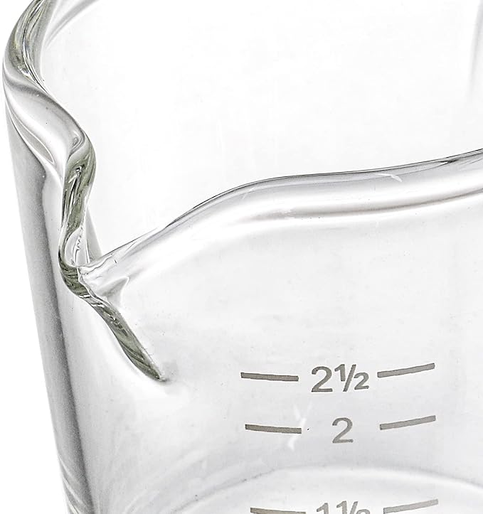 Hacaroa 4 Pack Double Spouts Measuring Cups Espresso Shot Glass with Handle, 2.5 Oz Mini Milk Triple Pitcher Barista Clear Graduated Cups for Coffee, Wine, Bar, Party