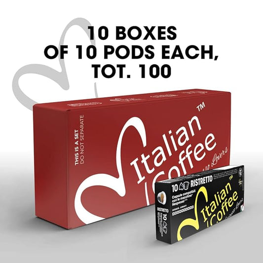 Italian Coffee for Espresso Lovers pods compatible with Nespresso Original machines, Italian Expresso capsules (100 Ristretto regular pods, 100 Count (Pack of 1))