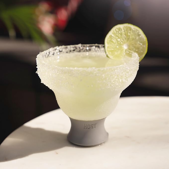 Host Glass Freeze Stemless Margarita Glasses Drinking Set, Insulated Cocktail Glass Set with Silicone Band, 12oz Margarita Glasses Set of 2 in Gray