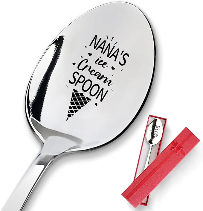 PZJIEAN Nana's Ice Cream Funny Engraved Stainless Steel Spoon, Best Ice Cream Coffee Dessert Spoon Gifts for Grandma Nana Ice Cream Lovers Birthday Mothers Day Christmas