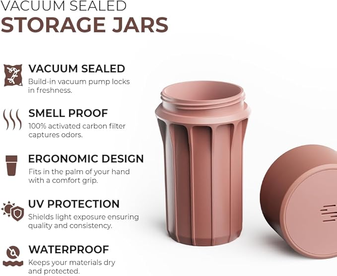 Staze Air Tight Smell Proof Container (148ml) – Vacuum Seal Stash Jar with UV Protection, Waterproof Food Storage Canister, Portable Small Smell Proof Jar for Coffee, Herb, Spice & Gummies - (CLAY)