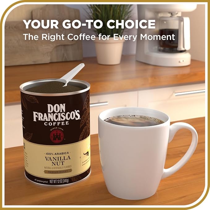 Don Francisco's Premium Vanilla Nut Ground Flavored Coffee: Rich, Aromatic 100% Arabica Beans - Family Crafted for a Delightful Morning Brew (3 x 12 oz Cans)