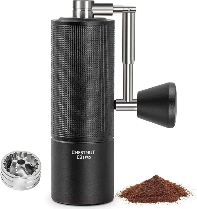 TIMEMORE C3S Pro Manual Coffee Grinder with Stainless Steel Conical Burr, All-Metal Body, Adjustable Setting for Espresso/Pour Over/French Press, Capacity 25g, Compact Foldable Hand Grinder, Black