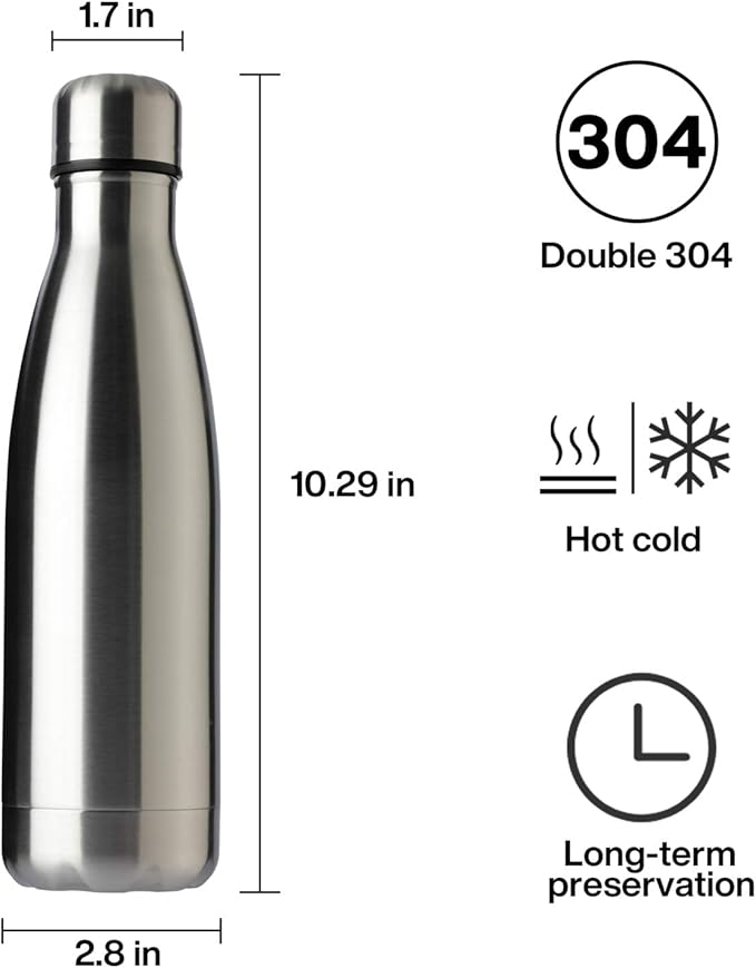 MEWAY 17oz Sport Water Bottle 8 Pack Vacuum Insulated Stainless Steel Leak-Proof Double Wall Cola Shape Water Bottle,Keep Drinks Hot & Cold (Silver,8 Pack)