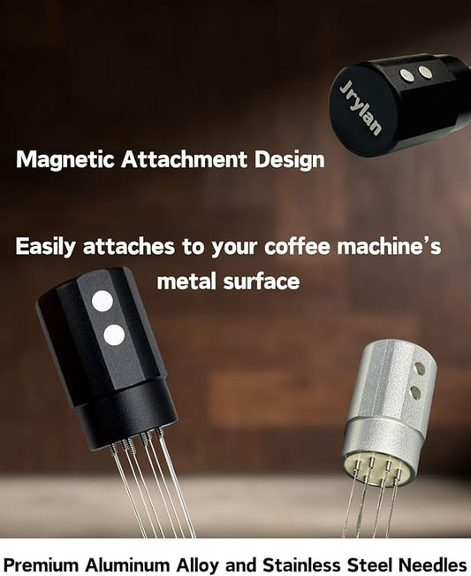 Magnetic WDT Tool Espresso Distribution Tool 8x0.4mm Stainless Steel Needles & 2 Extra Replacements, Espresso Stirrer for Barista, Machine Accessories (Silver)