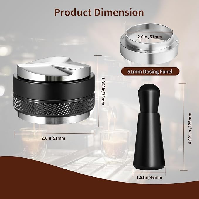 54mm Espresso Accessories Kit - 3 PCS Heavy Duty Dual Head Coffee Distributor and Tamper, WDT Tool, Magnetic Dosing Funnel - Fits Delonghi Breville 54mm Machines and Portafilter