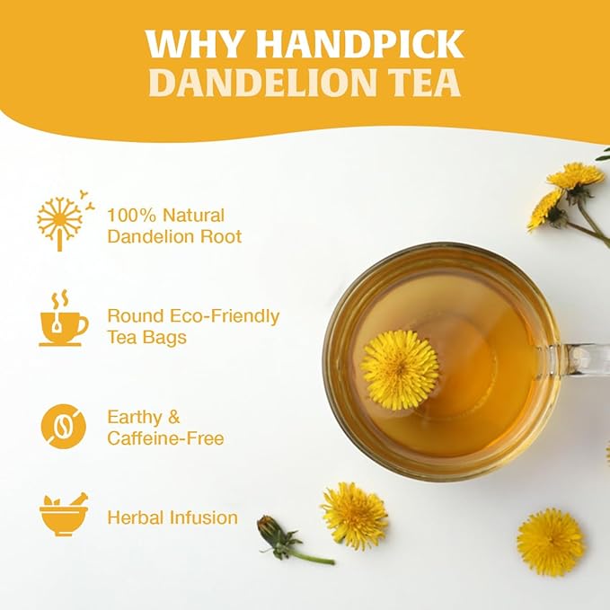 HANDPICK - Dandelion Root Tea bags, 100 Teabags - Natural Dandelion Herbal Tea - Non-GMO - Caffeine-free