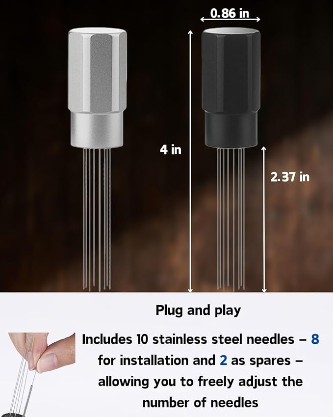 Magnetic WDT Tool Espresso Distribution Tool 8x0.4mm Stainless Steel Needles, Espresso Stirrer for Barista, Machine Accessories（Black)
