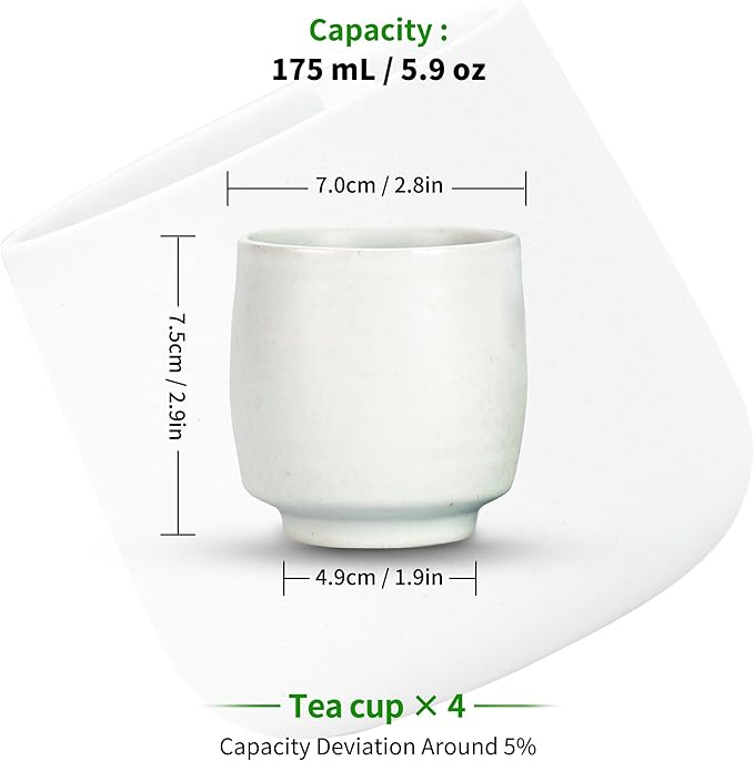 TEANAGOO Japanese Tea Cups, Chinese Tea Cup, 7.2Oz / 205 Ml, Ceramic Tea Cups for Adults, Ceramic Cups no Handles, Japanese Cups, Asian Matcha Cup, Ivory White, 4 Pcs/Box, H7