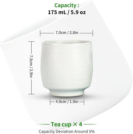 TEANAGOO Japanese Tea Cups, Chinese Tea Cup, 7.2Oz / 205 Ml, Ceramic Tea Cups for Adults, Ceramic Cups no Handles, Japanese Cups, Asian Matcha Cup, Ivory White, 4 Pcs/Box, H7