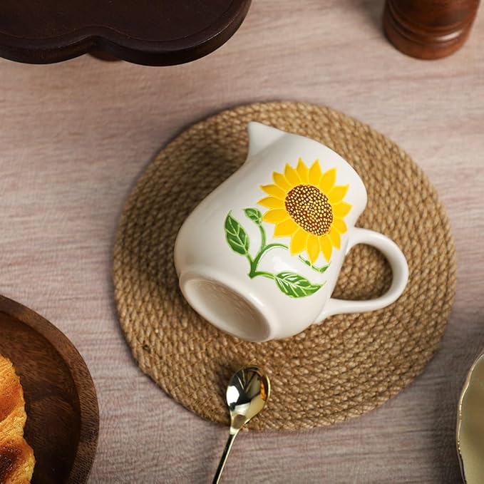 Sunflower Ceramic Milk Creamer with Handle