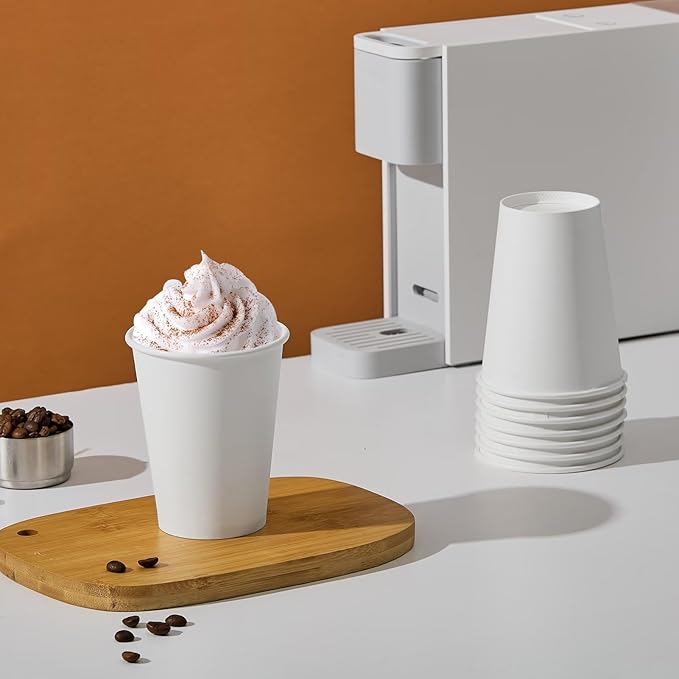 JOLLY PARTY 300 Pack 12 oz Disposable Paper Coffee Cup, Hot/Cold Beverage Drinking Cups for Water, Paper Coffee Cups, White Hot Coffee Cups