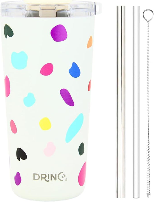 Drinco - 20 oz Stainless Steel Tumbler | Double Walled Vacuum Insulated Mug With Lid, 2 Straws, For Hot & Cold Drinks (20oz Blots)