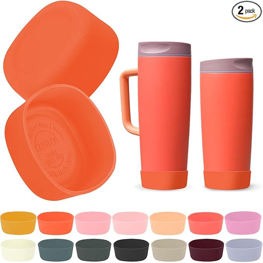 2pcs Silicone Boot for Owala SmoothSip Slider Coffee Tumbler 20oz 12oz, Anti-Slip Sleeve for Travel Coffee Mug, Protective Accessories for Owala BPA Free (Terracotta Sunset)