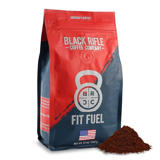 Black Rifle Coffee Company Fit Fuel, 12oz Bag, Ground Coffee Medium Roast - Roasted Blend Made from Arabica Beans - Colombian & Brazilian Beans - Veteran Founded & American Made
