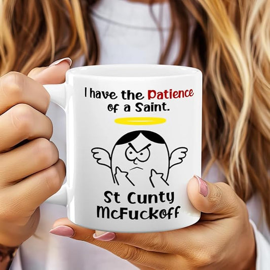 Joymade Personalized Ceramic Coffee Mug, Funny Custom Mug for Bestie, Friends, Couple, Coworker, Snowman Lovers (I Have The Patience Of A Saint)