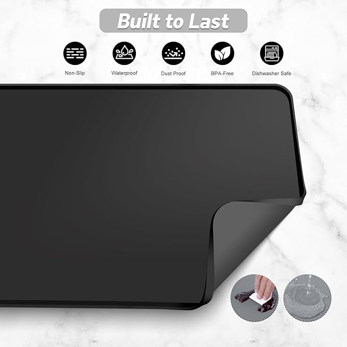 Garolue Silicone Coffee Mat,24×16" Waterproof Heat Resistant Bar Mat for Espresso Machine Station Accessories,Non Slip Dish Drying Mat for Kitchen Counter,Home Decor Essentials,Fit Under Coffee Maker