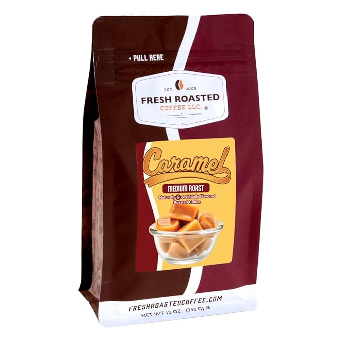 Fresh Roasted Coffee, Caramel Flavored Coffee, 12 oz, Medium Roast, Kosher, Ground