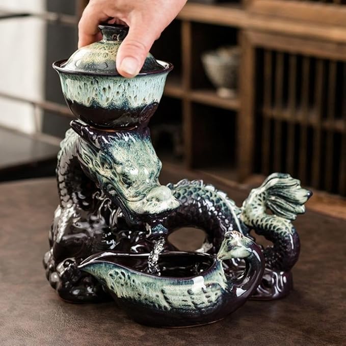 Ceramic Teapot with Infuser Semi Automatic Tea Set Magic Teapot with 8 cups Gradient Color (Gradient Dragon- C)