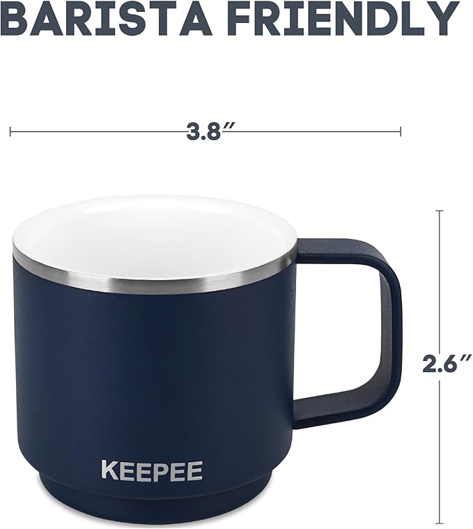 4 oz Stackable Cup with Handle, Vacuum Insulated Espresso Coffee Cup with Ceramic Coating, Stainless Steel, 2 Pack, Navy