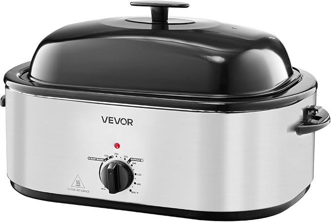 VEVOR Roaster Oven, 24QT Electric Turkey Roaster Oven, 150-450℉ Adjustable Temperature Electric Roasting Pan with 3 Bin Buffet Server, Self-Basting Lid, Defrost & Warm Function, Self-Basting Lid