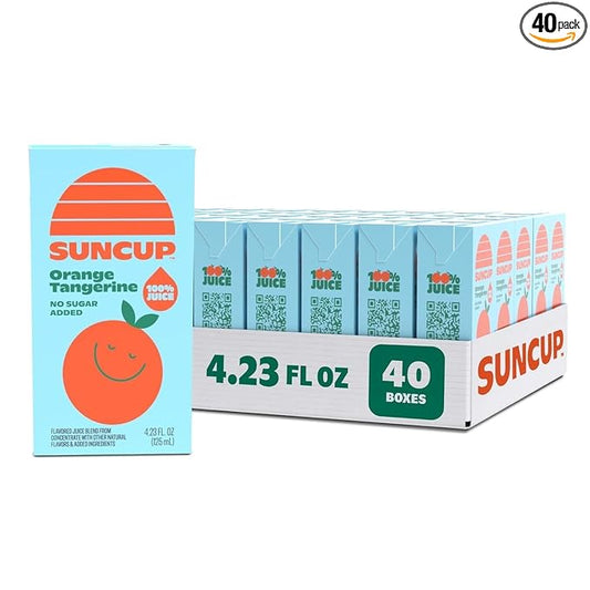 SunCup Juice - Orange Tangerine (40 Pack) 4.23 oz Juice Box with Straw | 100% Orange Tangerine Blend for Kids, Bulk Pack for School Lunches, After-School Snacks, Sports Events, and Daily Hydration