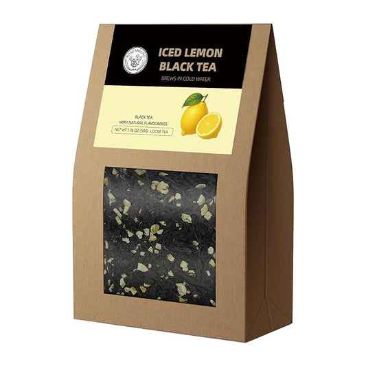 HANFANGLING Iced Lemon Black Tea - Premium Loose Leaf Blend with Real Freeze-Dried Lemon | Refreshing & Natural | Brews in Cold Water | 1.76 oz (50g) Pack