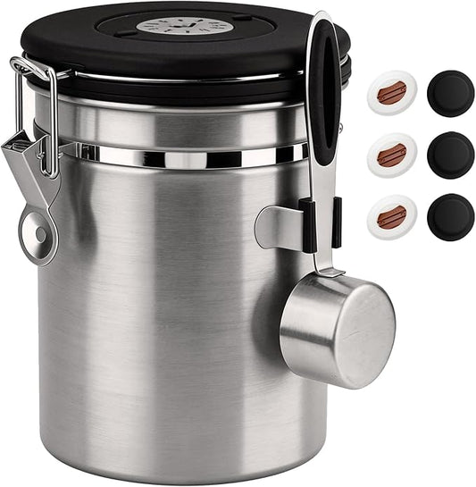ShanSon Coffee Canister Airtight Coffee Container Stainless Steel Coffee Bean Storage Container with Scoop Coffee Canister for Beans Grounds Sugar Flour Tea Cereal,22OZ,Silver